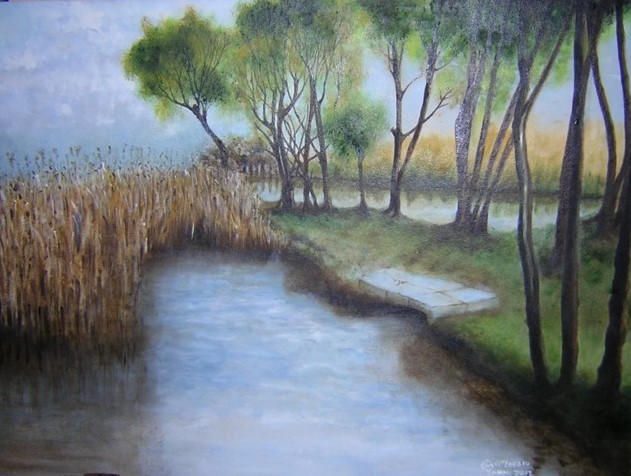Gianclaudio Damini "Lago di Garda" (olio su cartone)