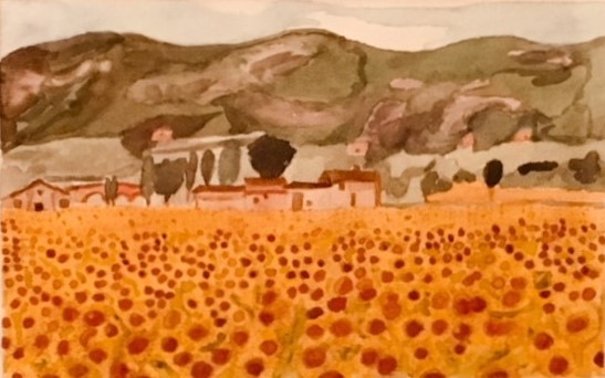 Francesco De Matteis "Campo di girasoli" (acquarello)
