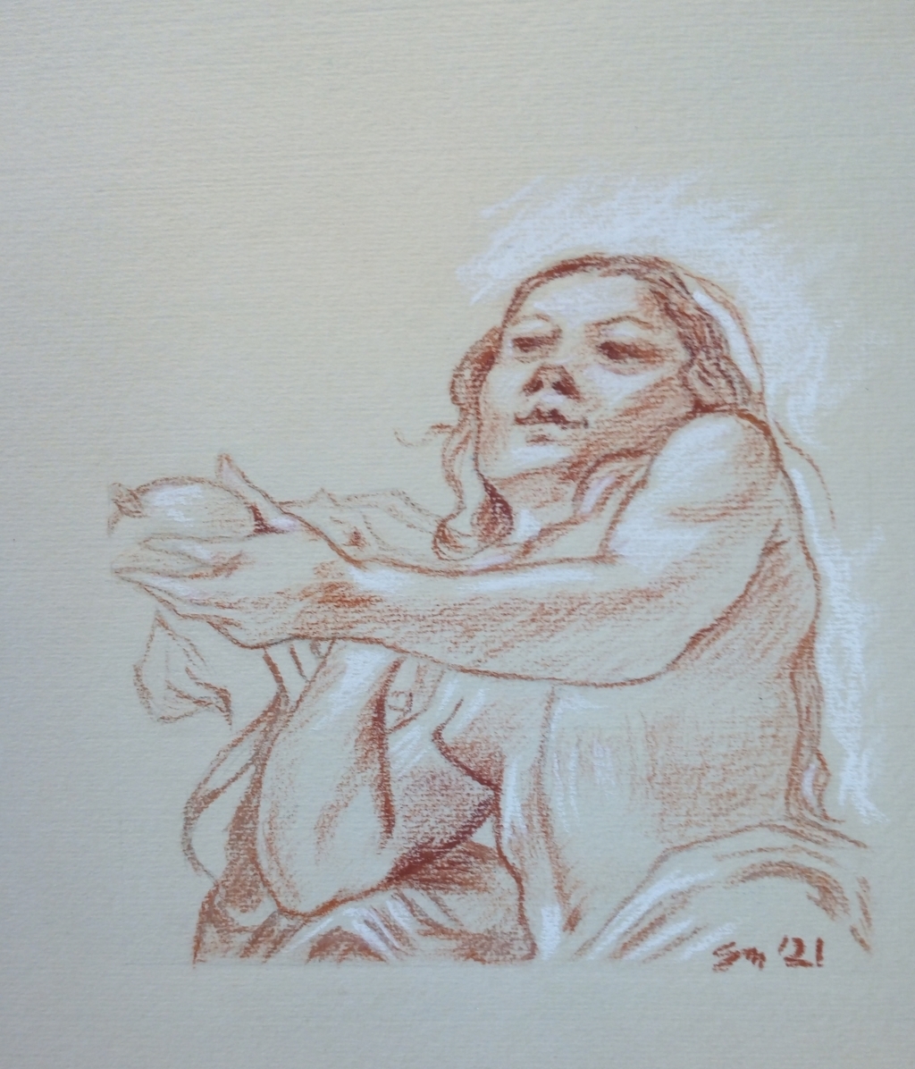 Mara Santi (sanguigna rialzata a creta bianca su carta kraft)